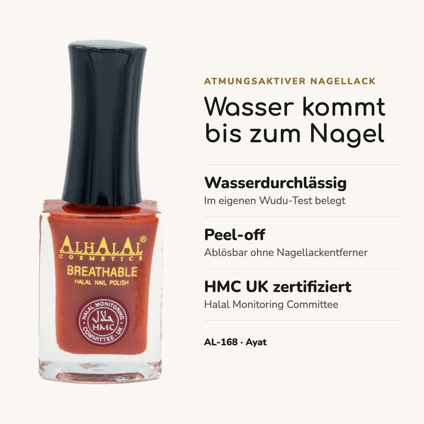 AL-168 AYAT Halal Atmungsaktiver Nagellack Rot, Vorteile auf einen Blick