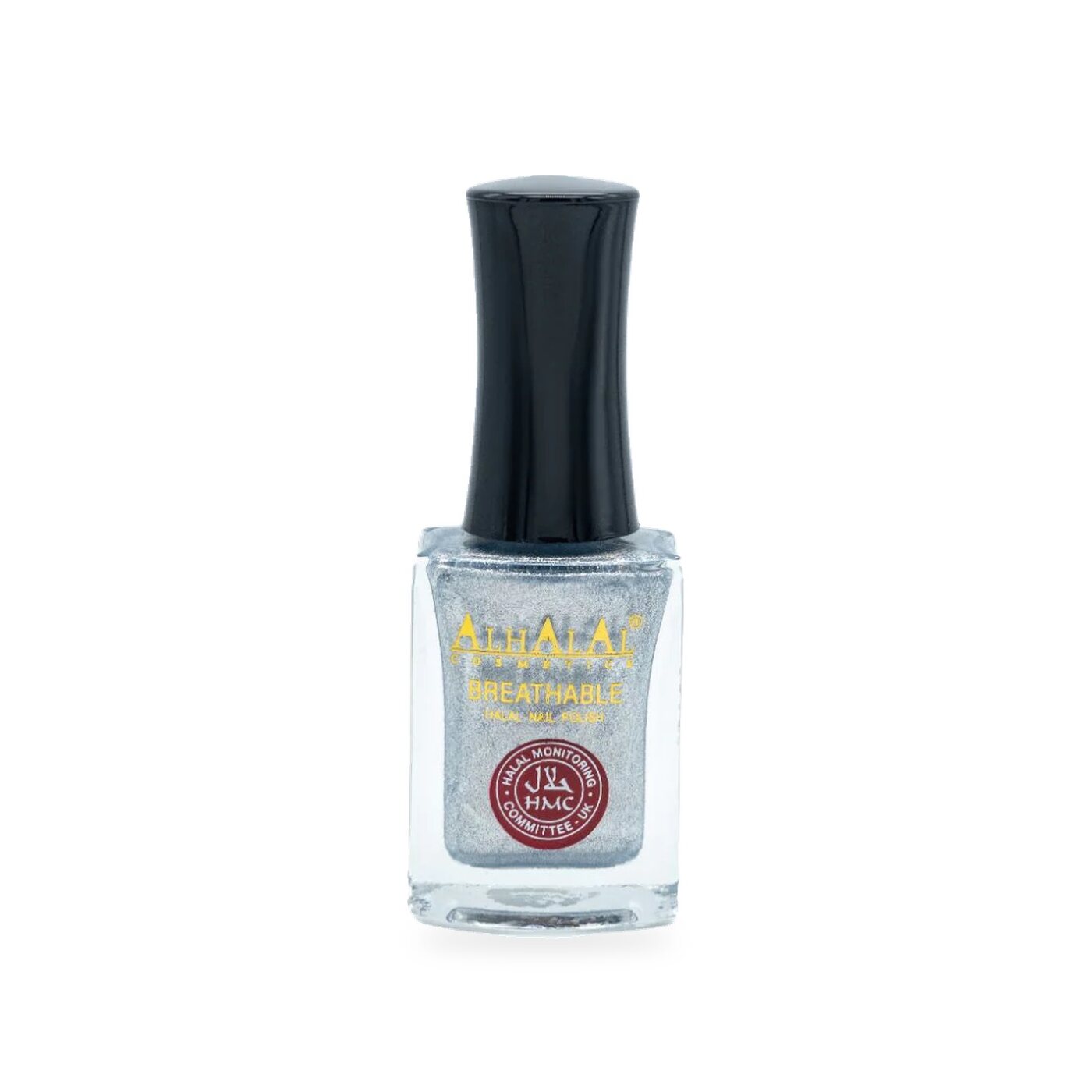 AL-169 YUMNA Halal Atmungsaktiver Nagellack Silber alkoholfrei und vegan, Produktfoto Flasche