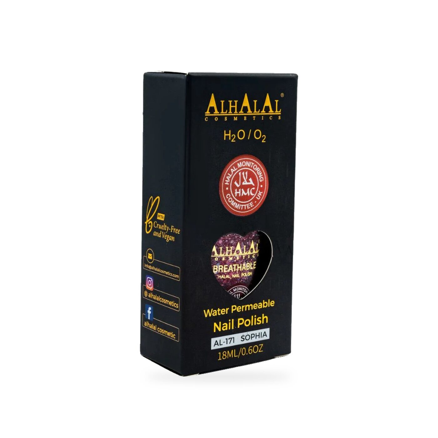 AL-171 SOPHIA Halal Atmungsaktiver Nagellack Glitzer alkoholfrei & vegan, Produktfoto Box