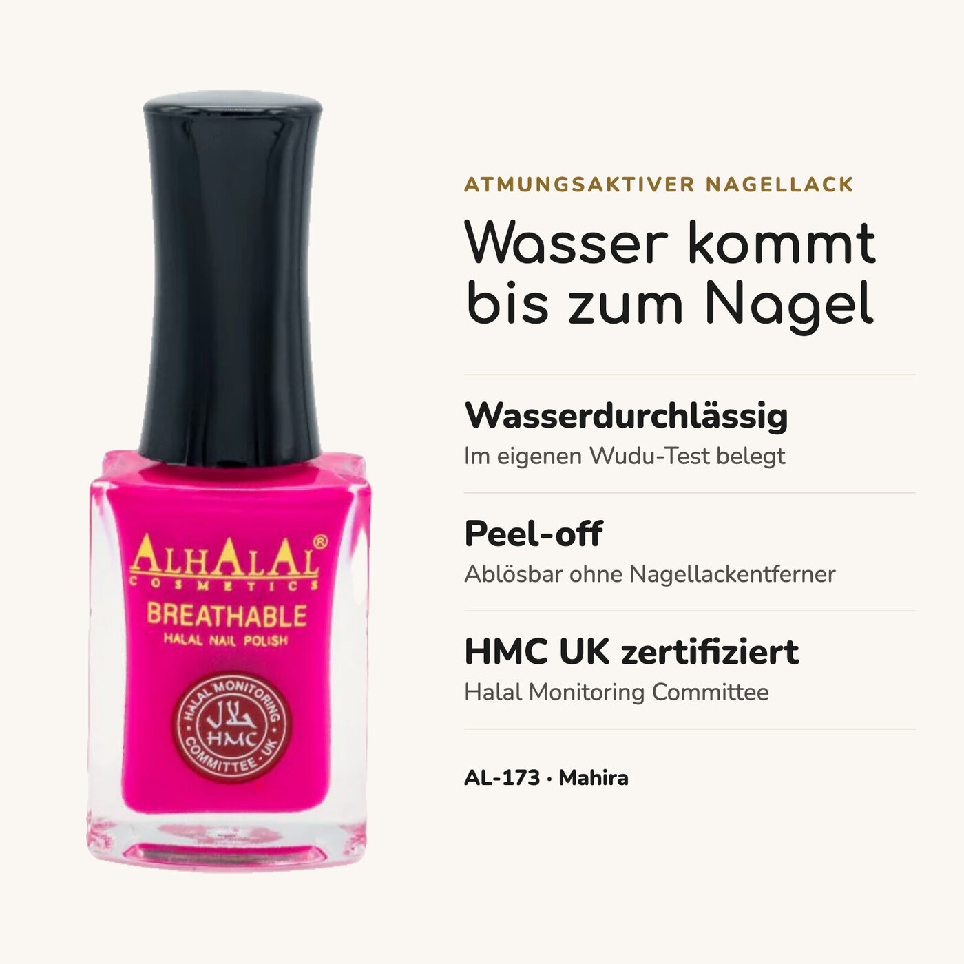 AL-173 MAHIRA Halal Atmungsaktiver Nagellack Pflaume, Vorteile auf einen Blick