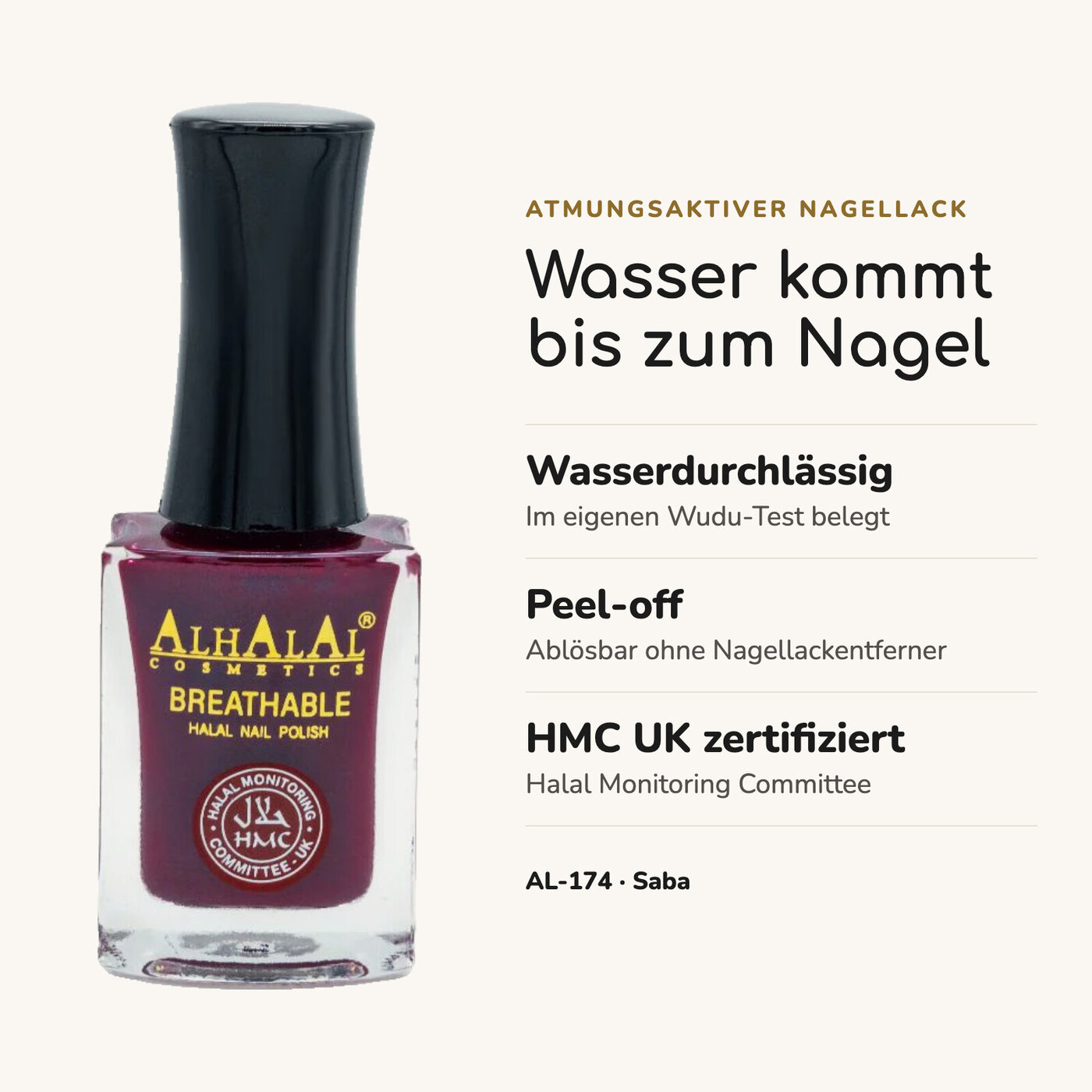 AL-174 SABA Halal Atmungsaktiver Nagellack Koralle, Vorteile auf einen Blick