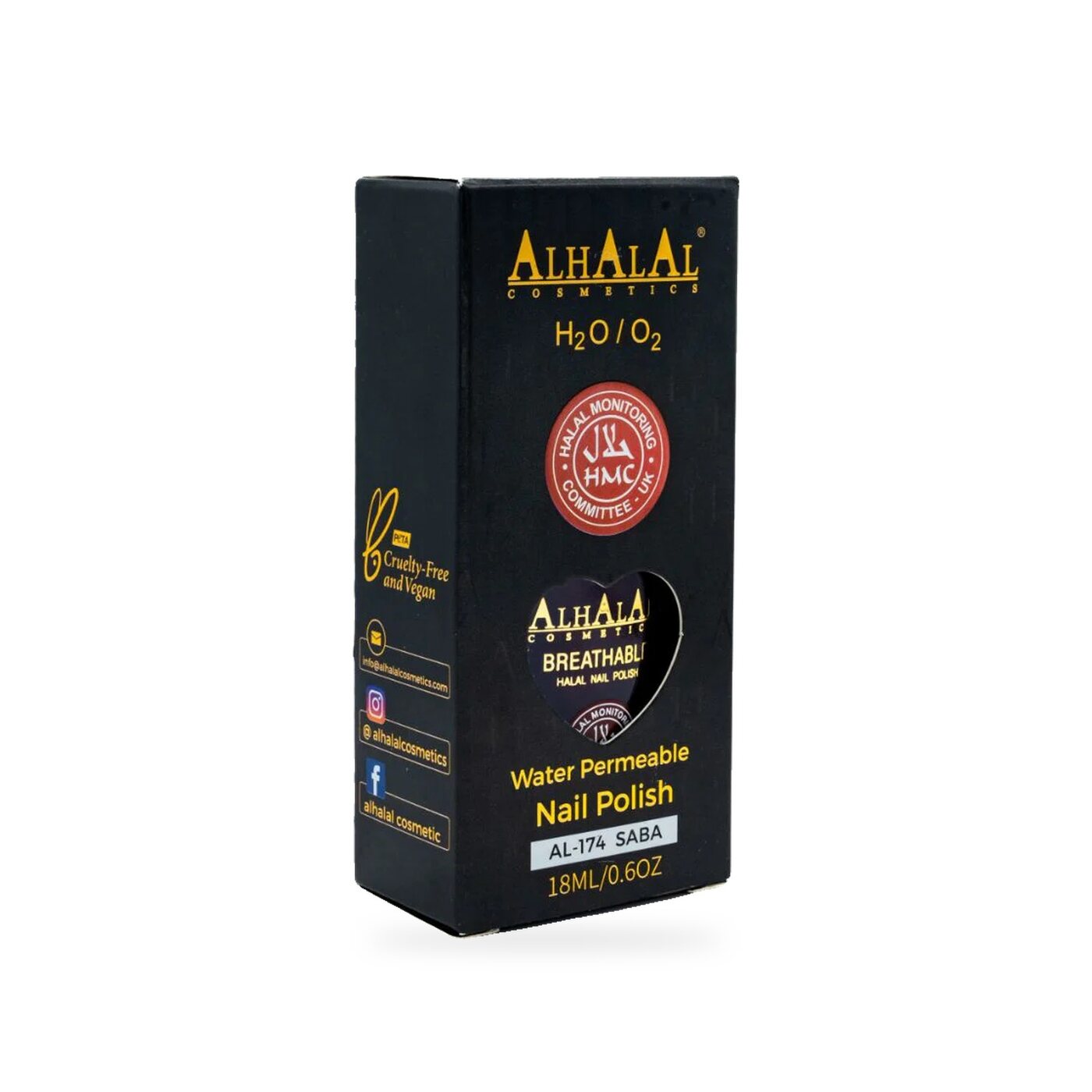 AL-174 SABA Halal Atmungsaktiver Nagellack Koralle, Produktfoto Box