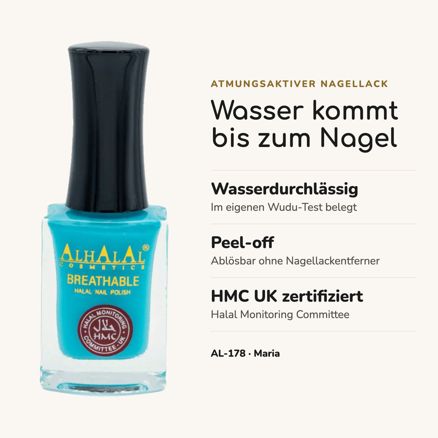 AL-178 MARIA Halal Atmungsaktiver Nagellack Blau, Vorteile auf einen Blick