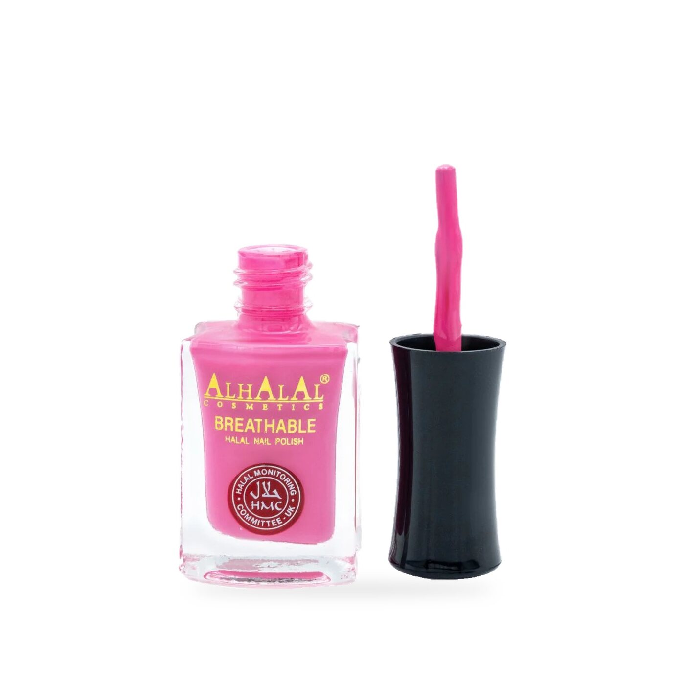 AL-180 HUDA Halal Atmungsaktiver Nagellack Pink alkoholfrei und vegan, Produktfoto offen