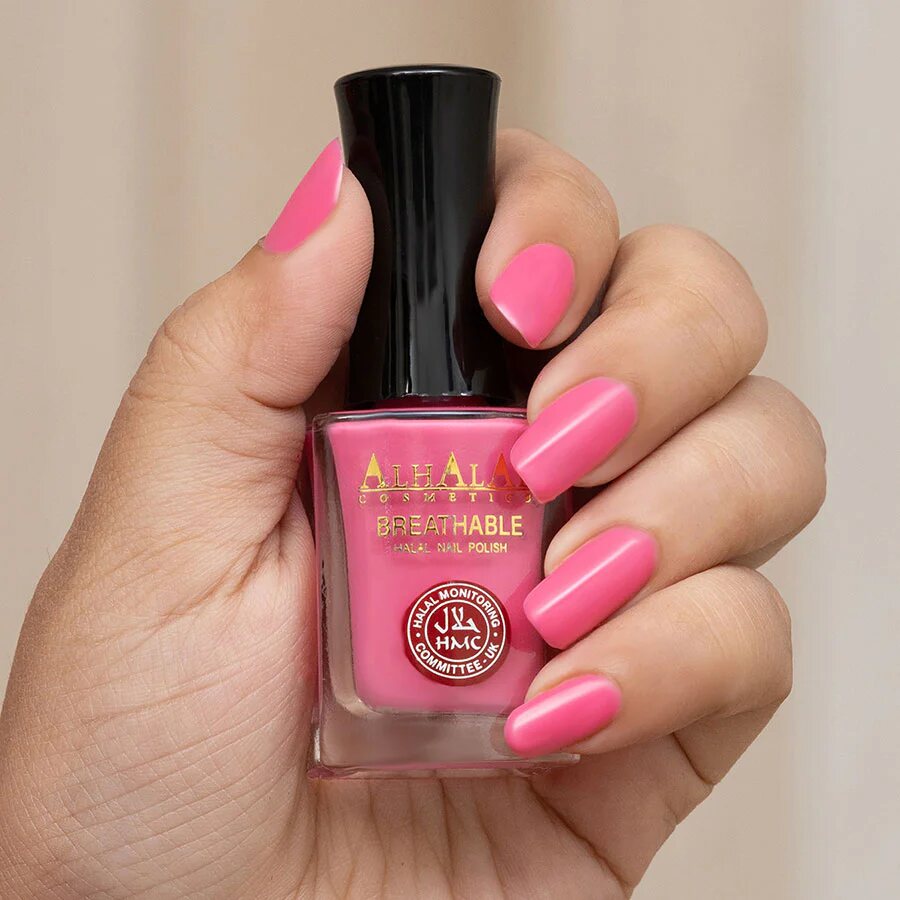 AL-180 HUDA Halal Atmungsaktiver Nagellack Pink alkoholfrei und vegan, Anwendung