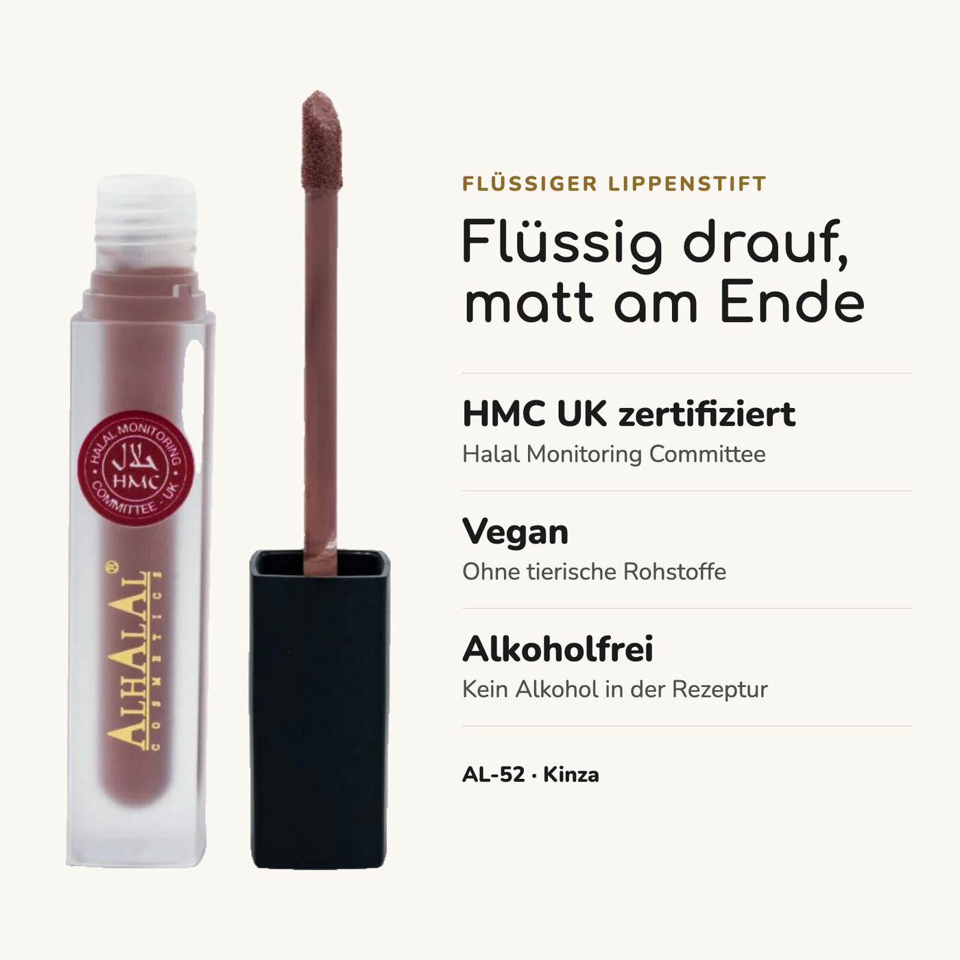 AL-52 KINZA Halal Lippenstift Nude, Vorteile auf einen Blick