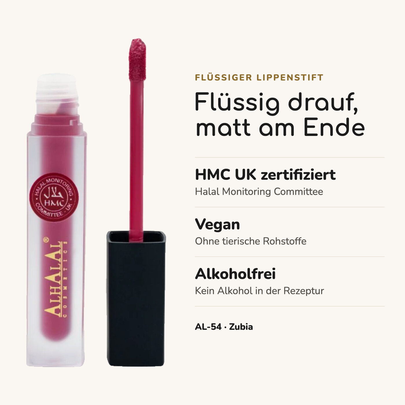 AL-54 ZUBIA Halal Lippenstift Rosa, Vorteile auf einen Blick