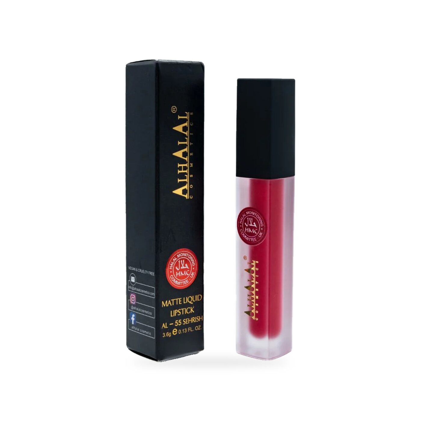AL-55 SEHRISH Halal Lippenstift Rot, Produktfoto mit Box