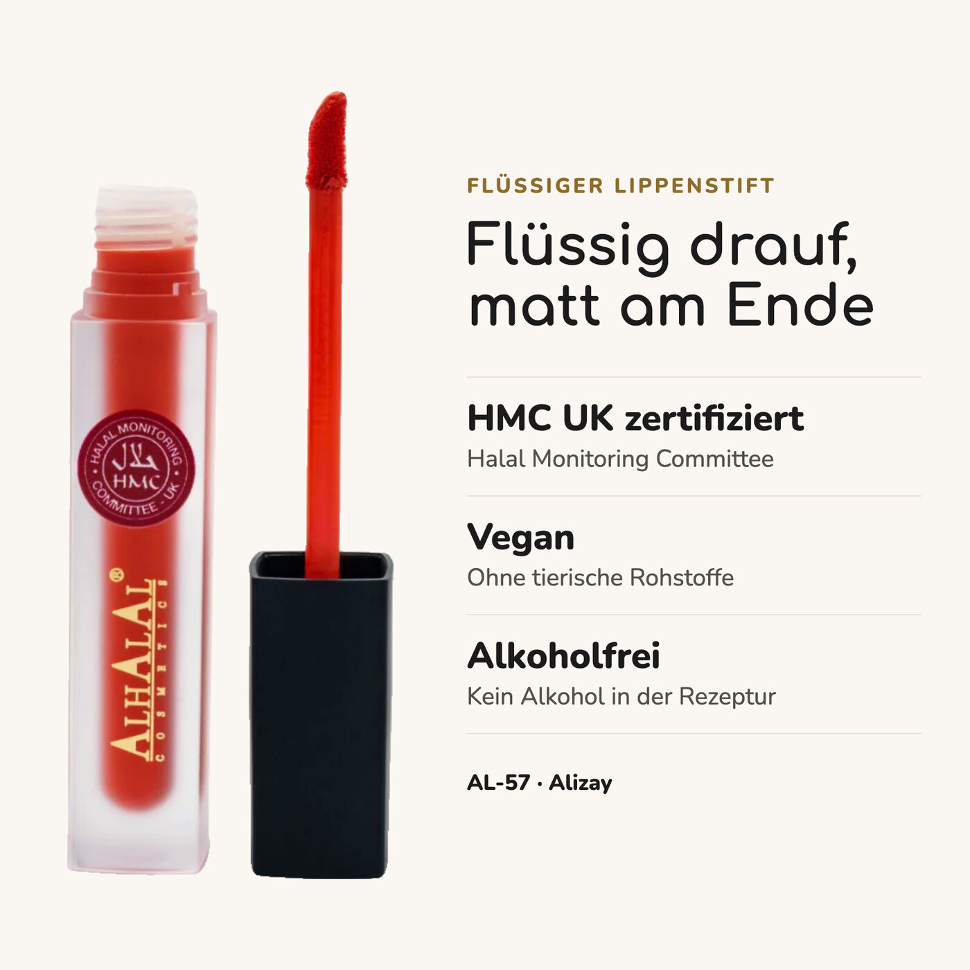 AL-57 ALIZAY Halal Lippenstift Korallenrot, Vorteile auf einen Blick