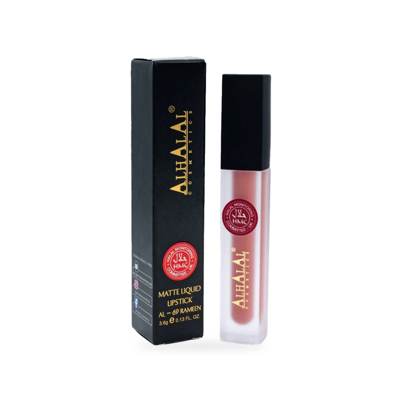 AL-69 RAMEEN Lippenstift Peach, Produktfoto mit Box