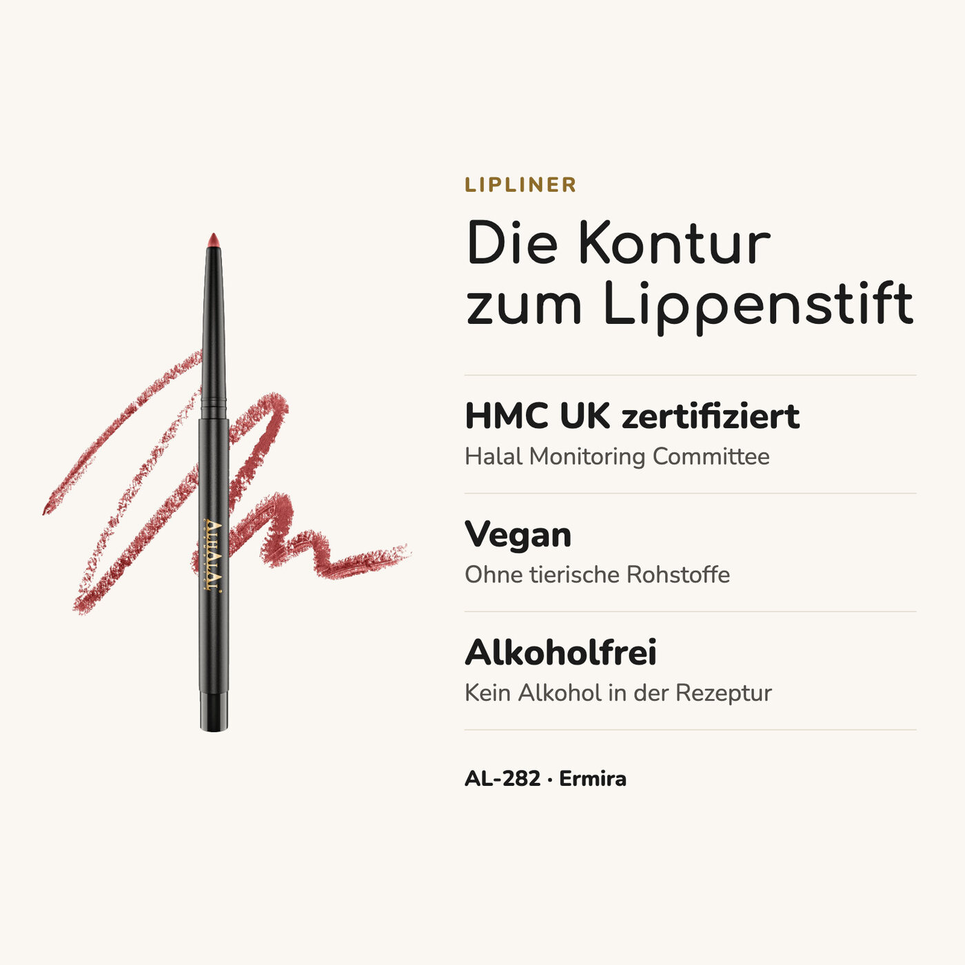 AL-282 ERMIRA Halal Lipliner, alkoholfrei & cruelty-free, Vorteile auf einen Blick