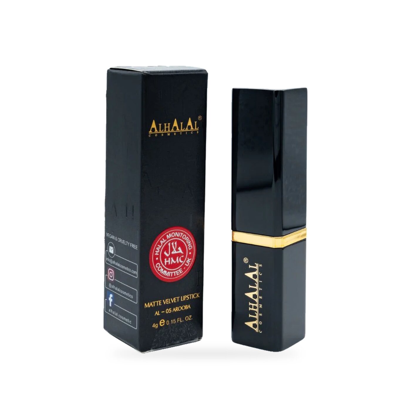 AL-05 AROOBA Halal Lippenstift Neon-Pink, Produktfoto Box