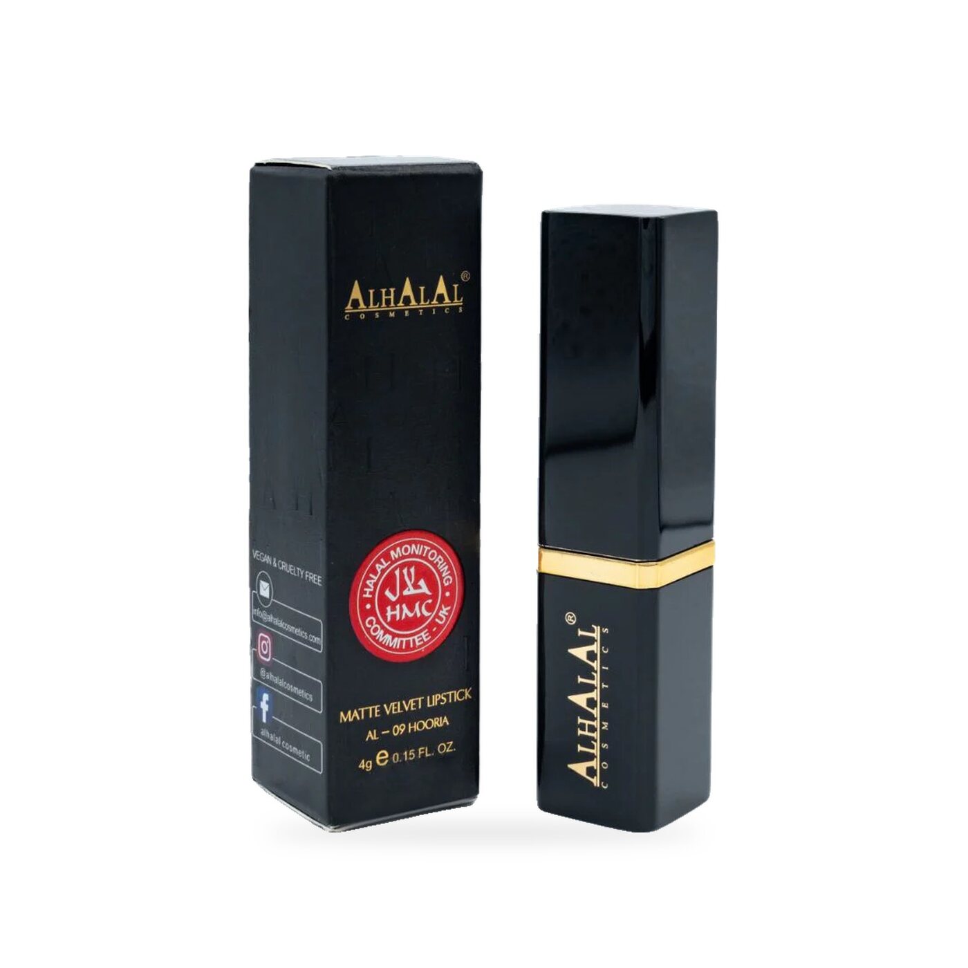 AL-09 HOORIA Halal Lippenstift Sunset Glow, Produktfoto Box