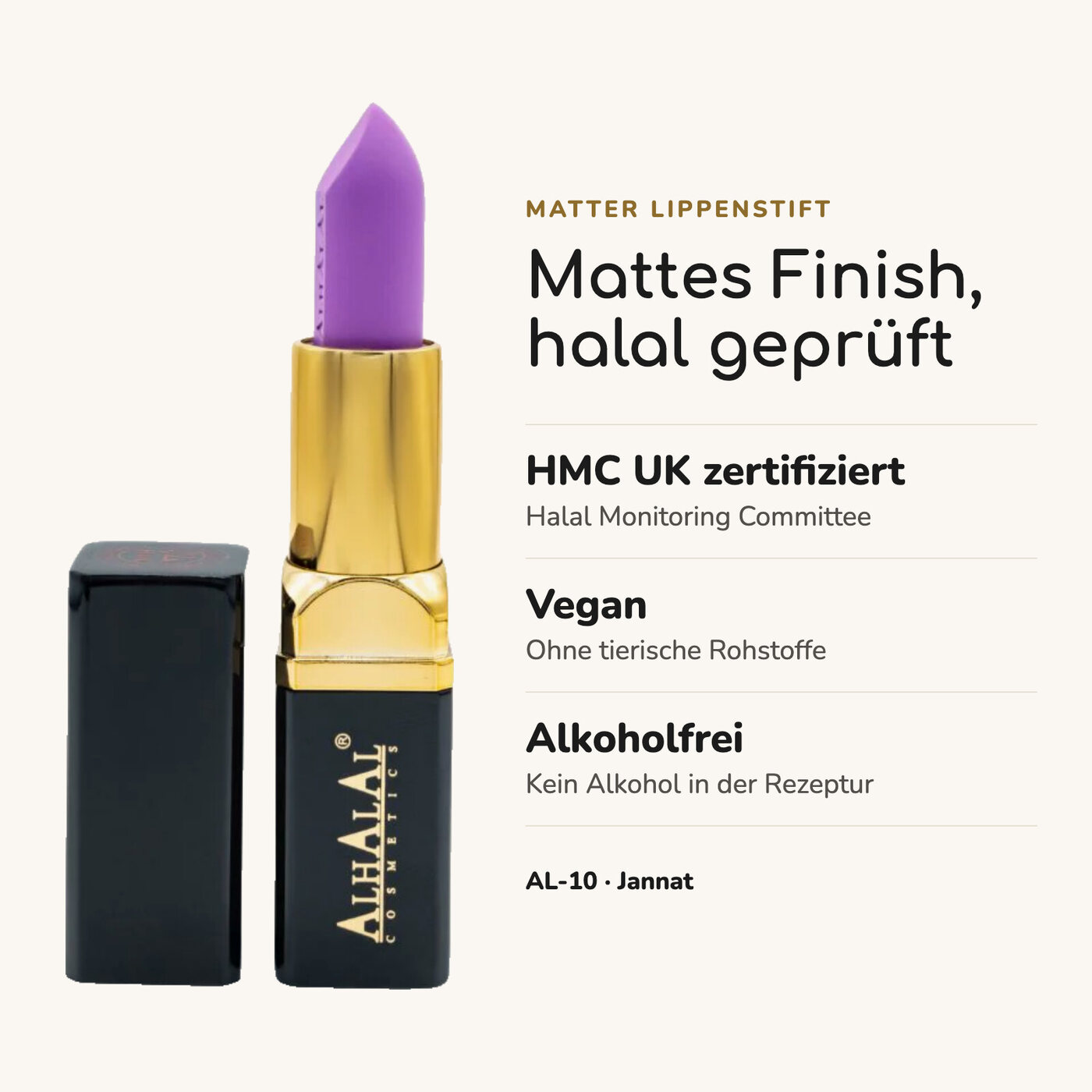 AL-10 JANNAT Halal Lippenstift Lila, Vorteile auf einen Blick