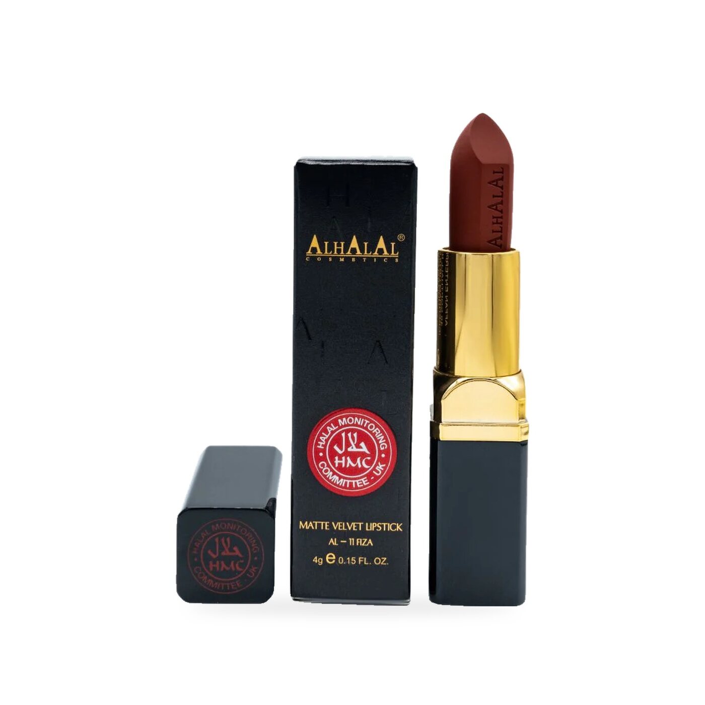 AL-11 FIZZA Halal Lippenstift Dark Cherry, Produktfoto mit Box