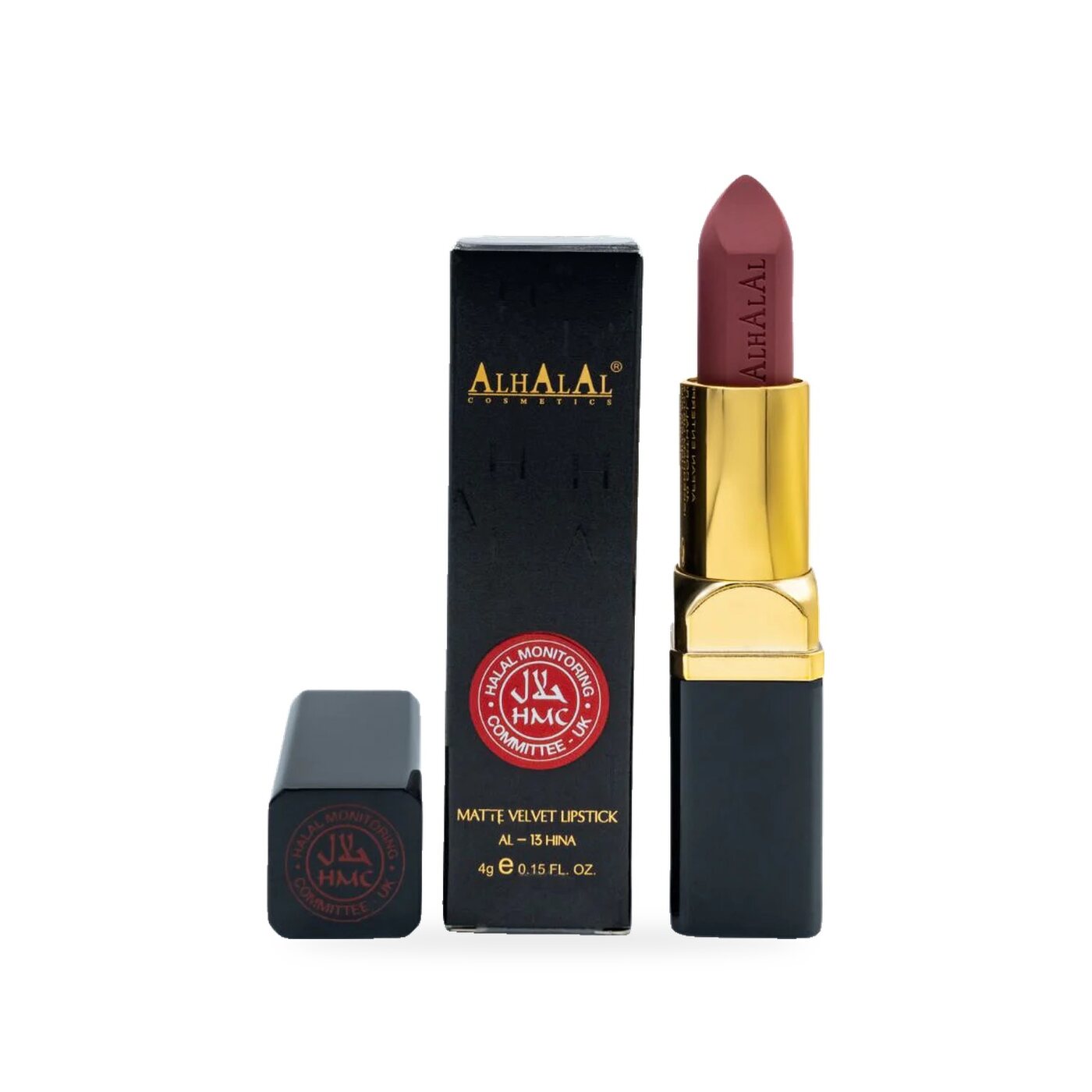 AL-13 HINA Halal Lippenstift Holzrosa, Produktfoto mit Box
