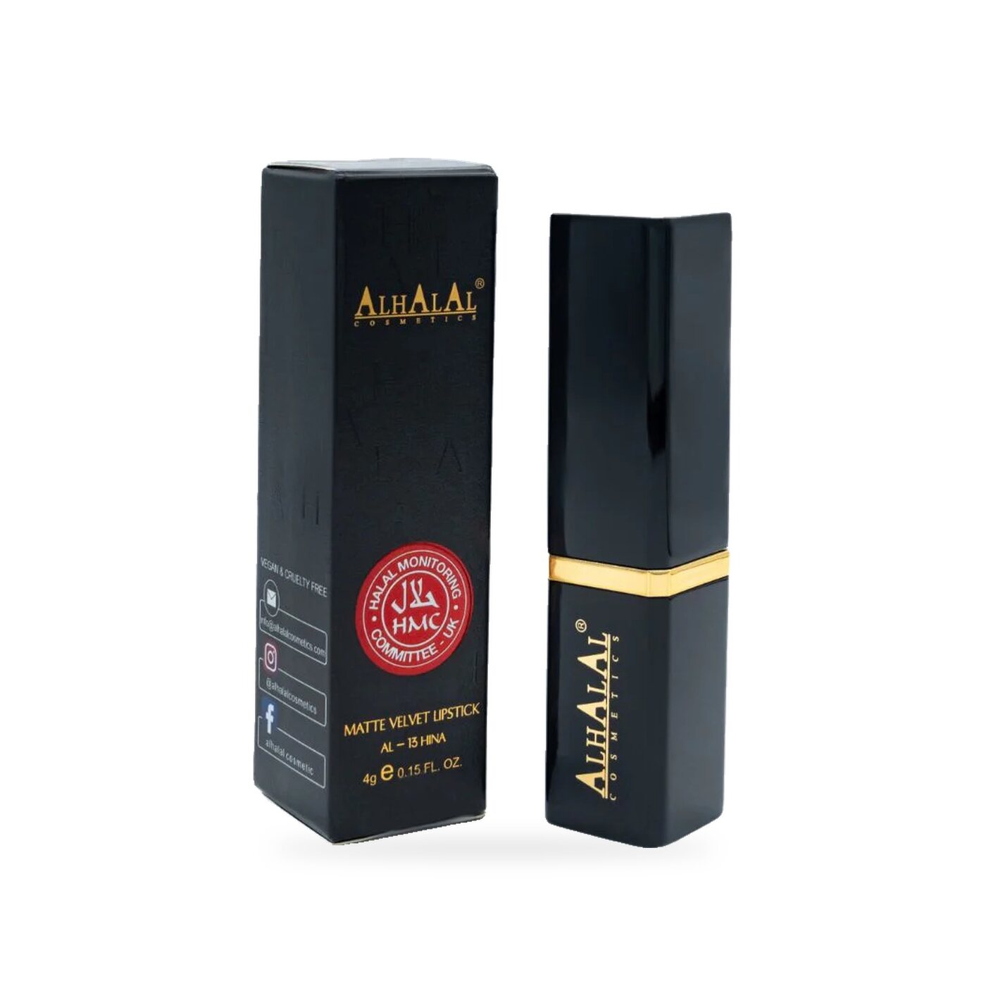 AL-13 HINA Halal Lippenstift Holzrosa, Produktfoto Box
