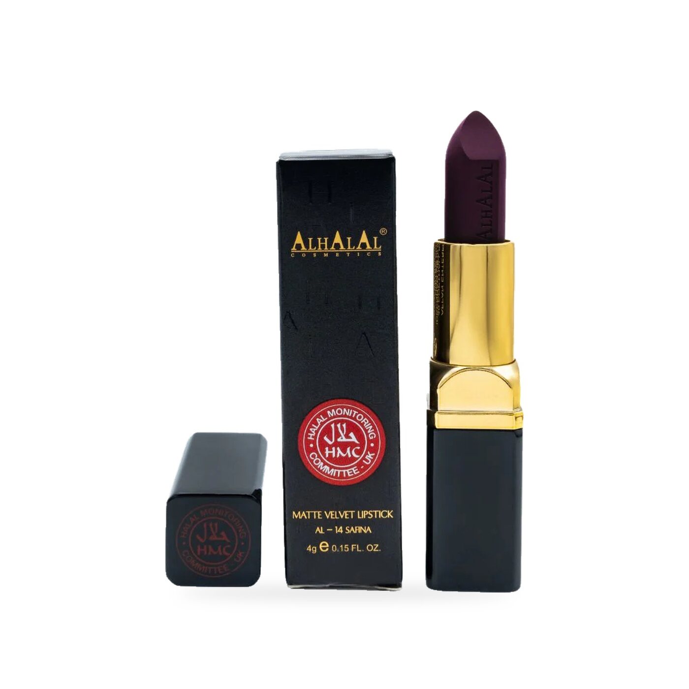 AL-14 SAFINA Halal Lippenstift Aubergine, Produktfoto mit Box