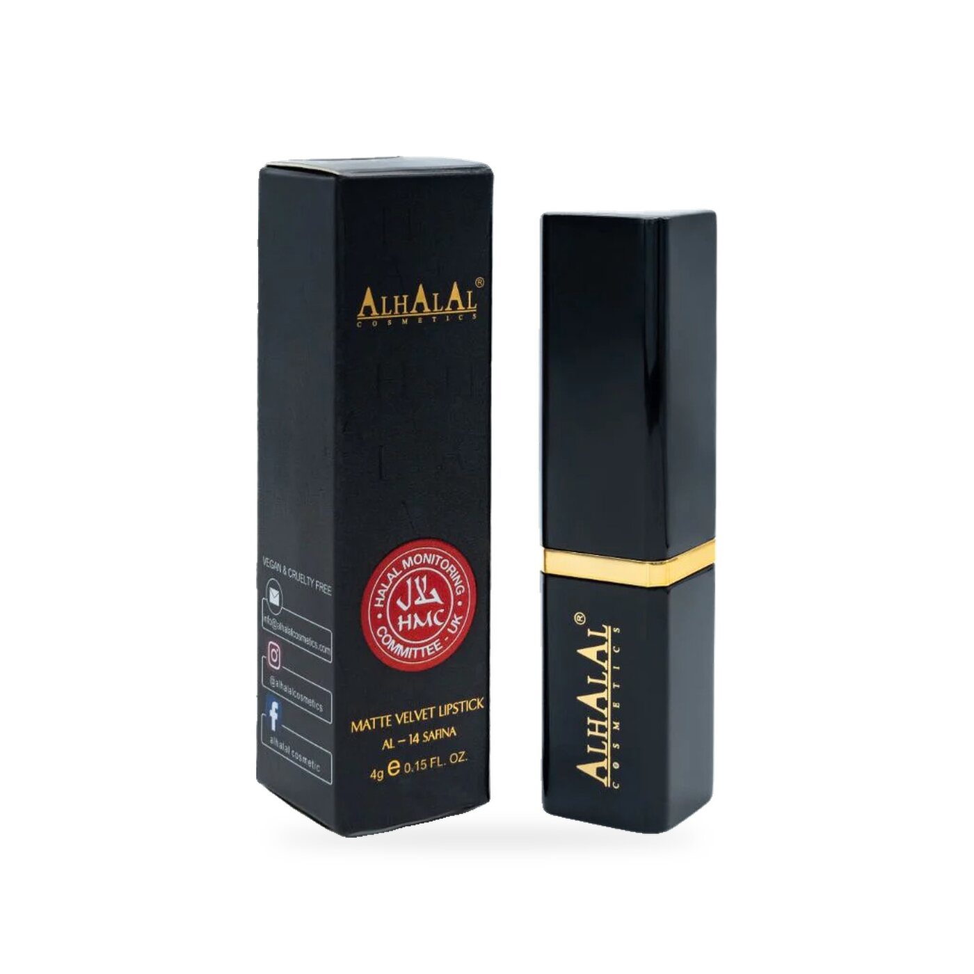 AL-14 SAFINA Halal Lippenstift Aubergine, Produktfoto Box