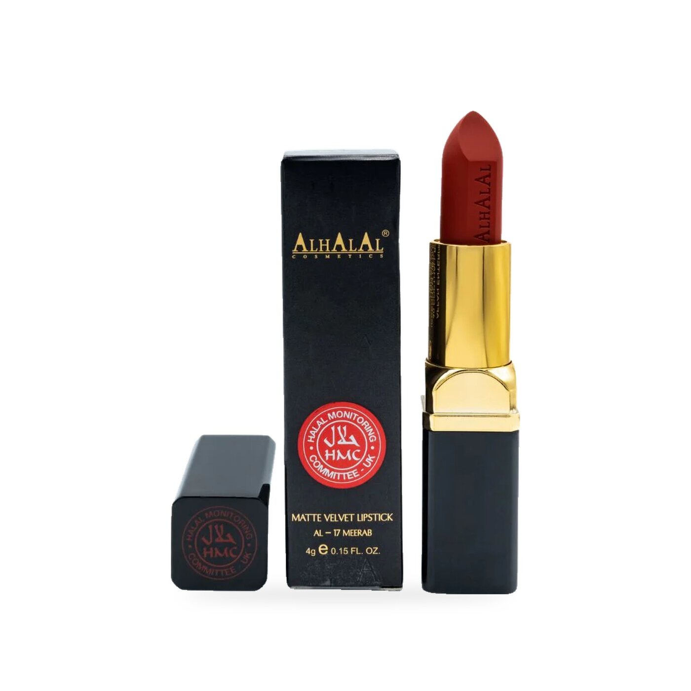 AL-17 MEERUB Halal Lippenstift Fire Red, Produktfoto mit Box