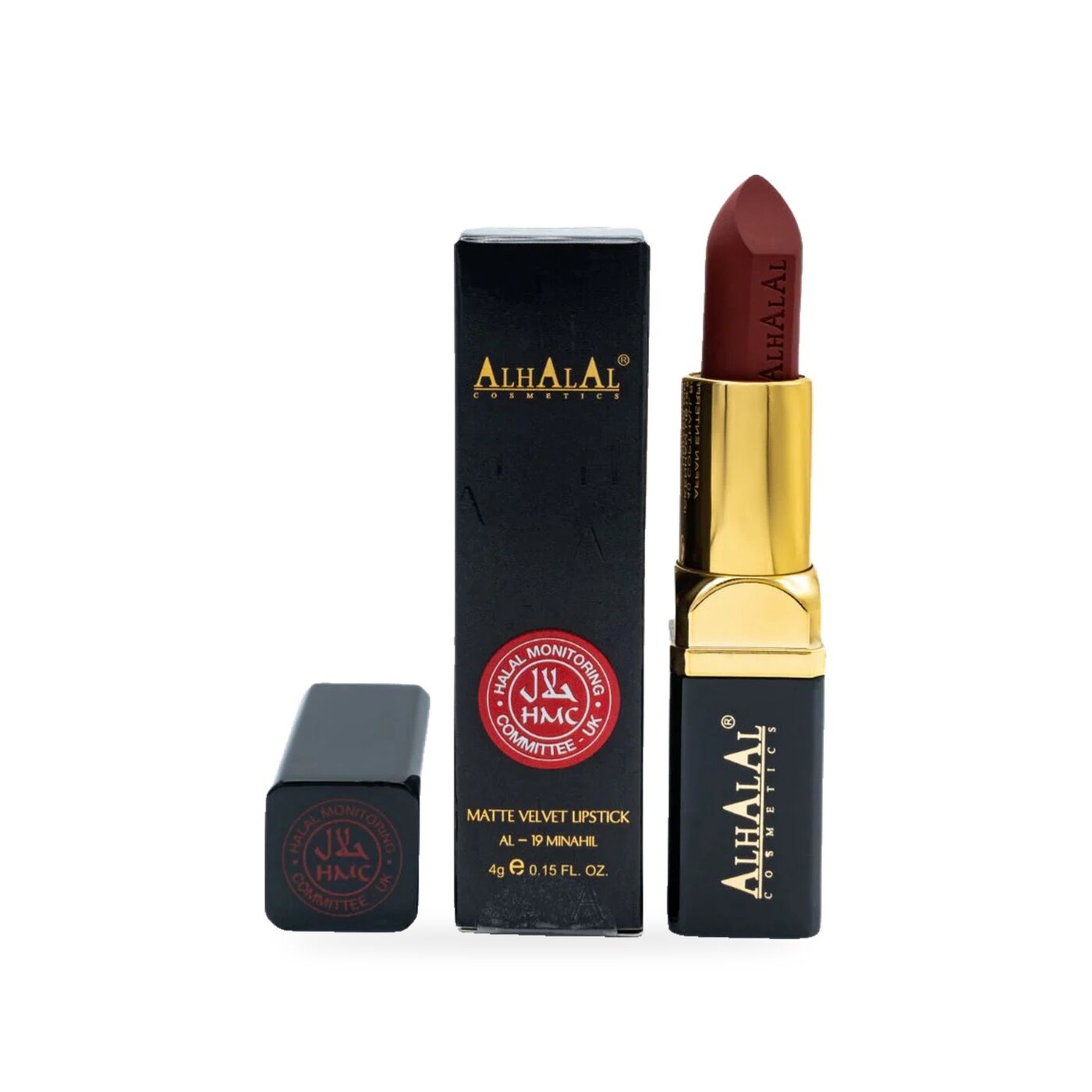 AL-19 MINAHIL HALAL Lippenstift Copper Brown, Produktfoto mit Box