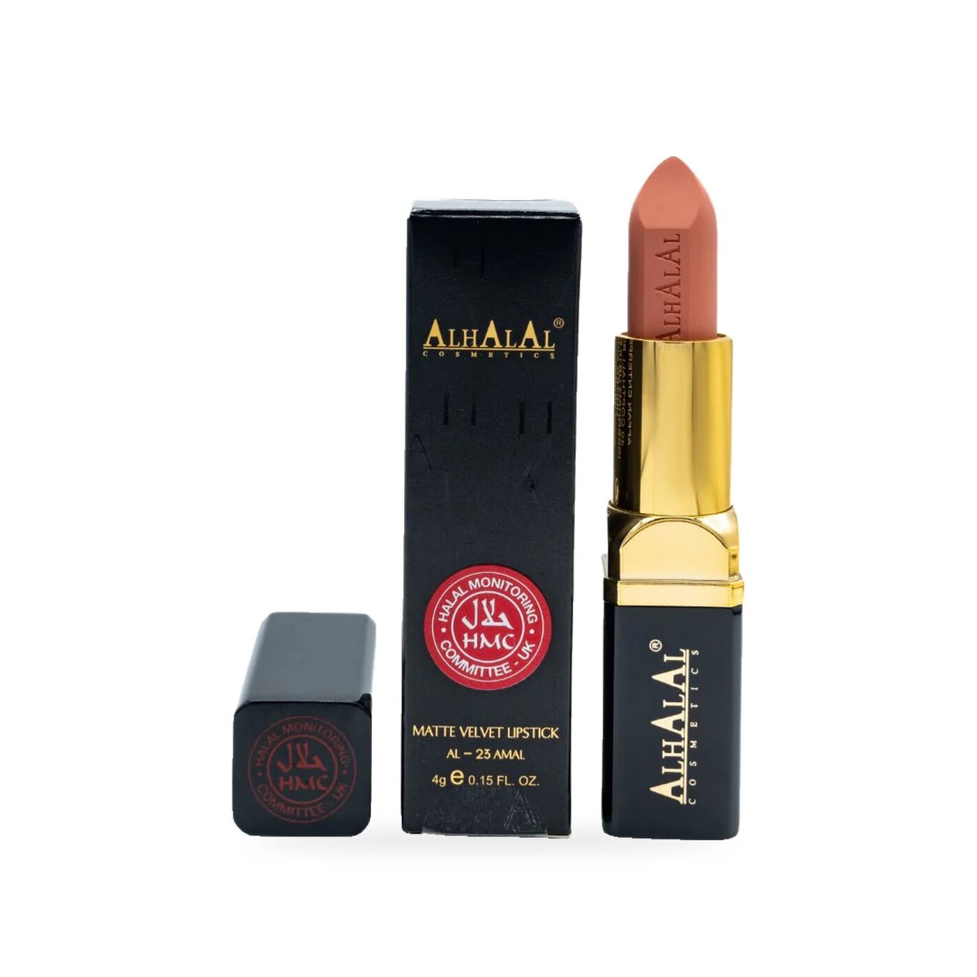 AL-23 AMAL Halal Lippenstift Peach Nude, Produktfoto mit Box