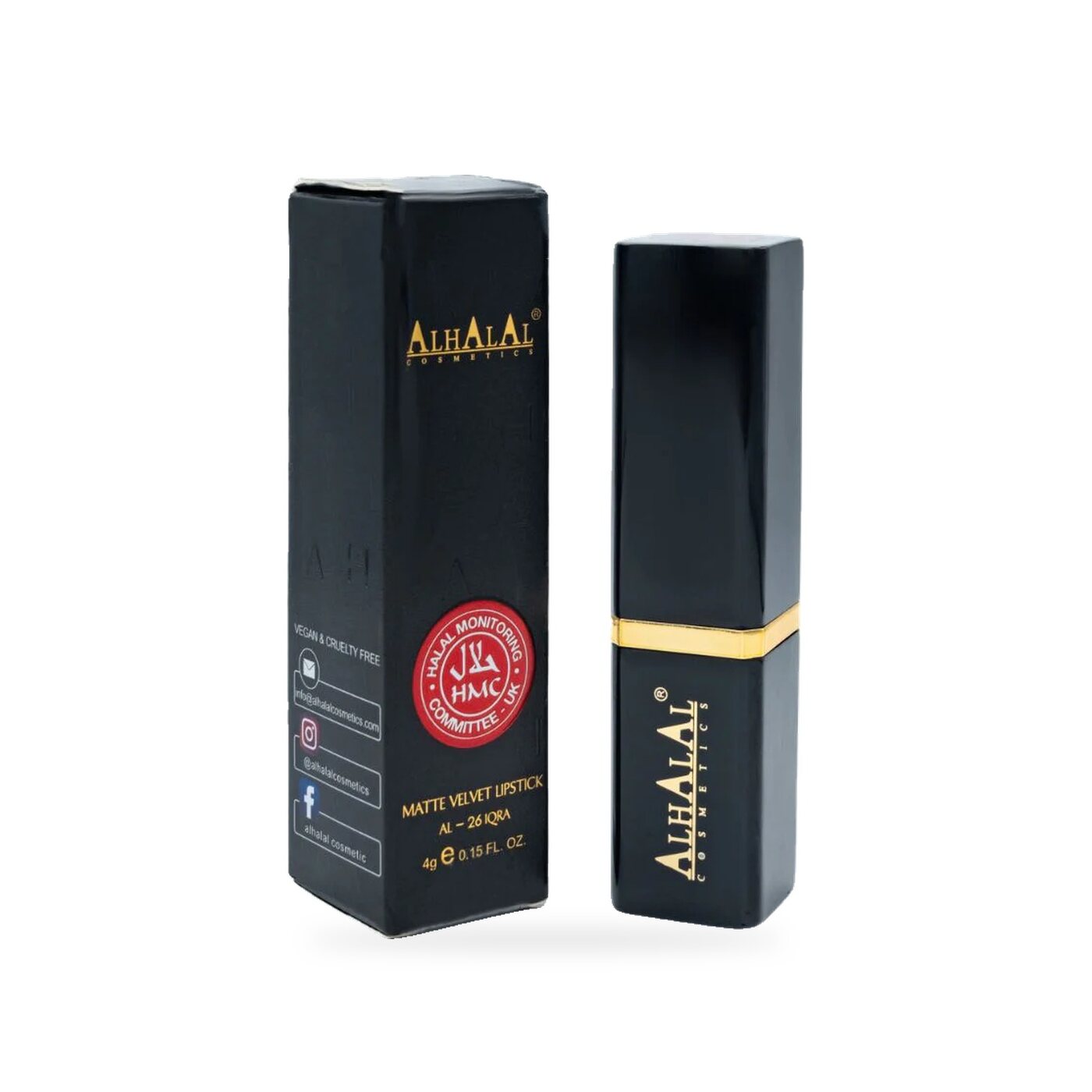 AL-26 IQRA Halal Lippenstift Braun, Produktfoto Box