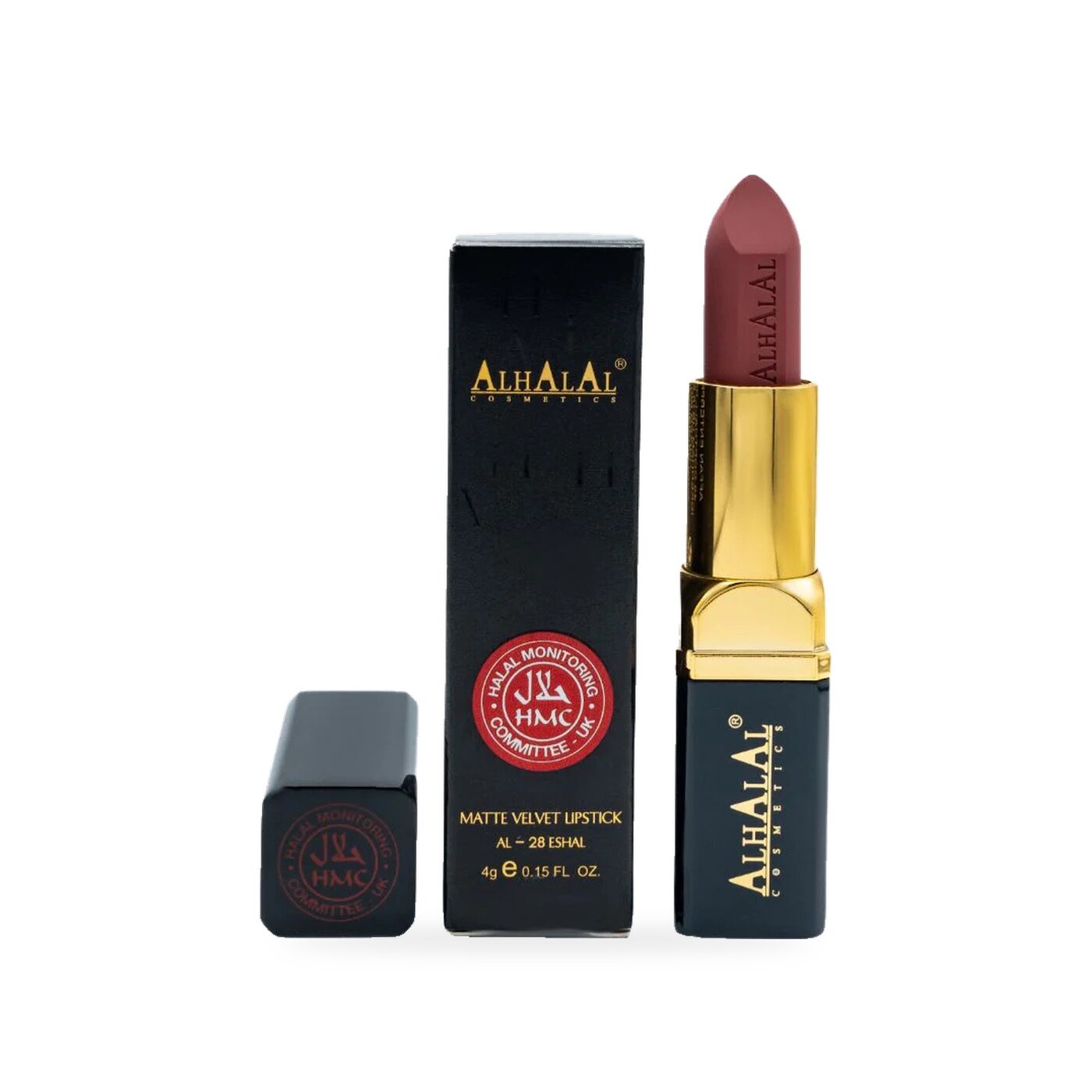AL-28 ESHAL HALAL Lippenstift Terracotta Brown, Produktfoto mit Box
